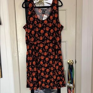 Black and Orange Pumpkin & Bats print dress Hot Topic 2X NWT